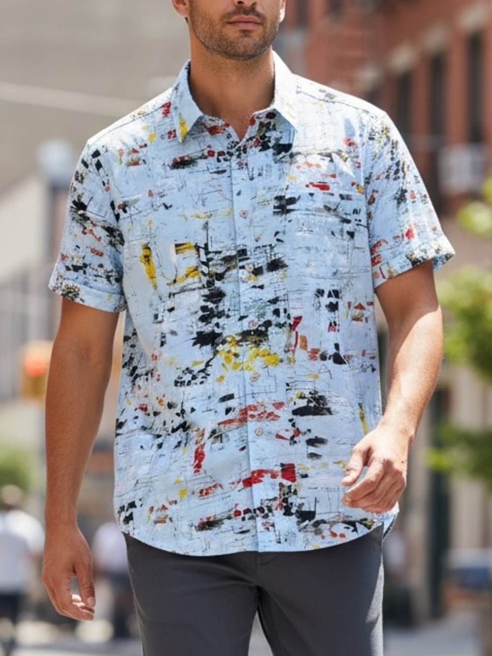 Robert Graham Light Blue Short-Sleeve Abstract Print Button-Down Shirt